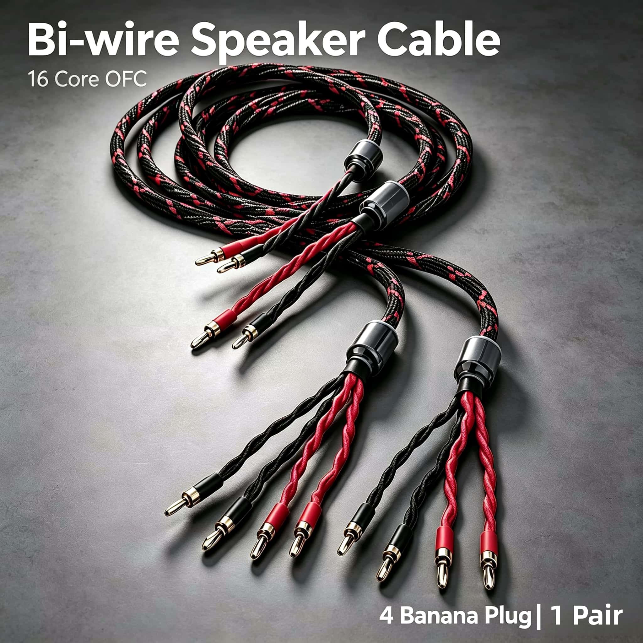 Genius Home Cinema - 16-aderige OFC Bi-Wire luidsprekerkabel paar, banaan-aansluiting,