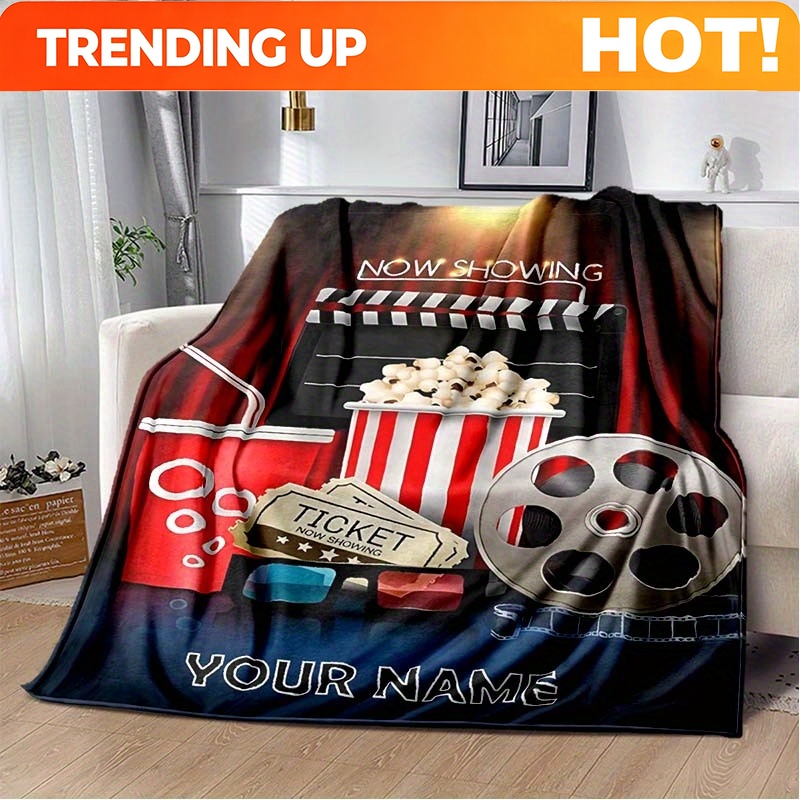 Home Cinema Night - Aanpasbare fleece-deken met popcornmotief voor een