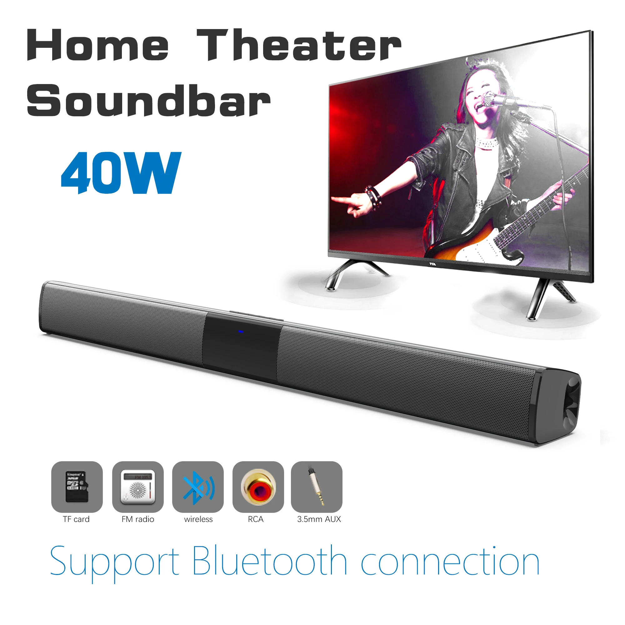 Home Cinema With Wireless Rear Speakers - 40W High Power Soundbar voor TV