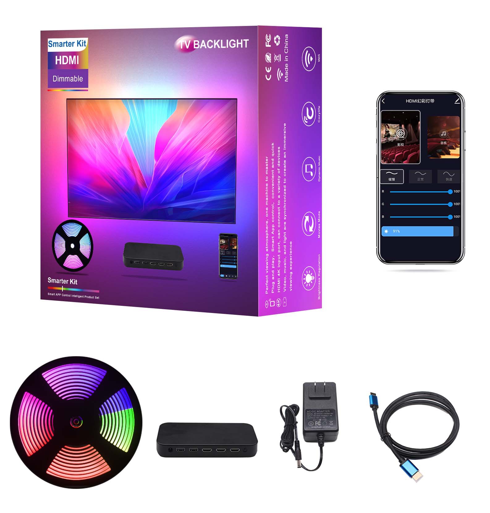 Ambient Light Strip Tv - RGBIC Smart Ambient TV-lichtset HDMI Sync
